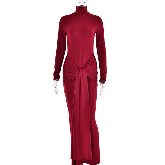 Women's Fashion Tight Half-High Collar Long Sleeve Dress